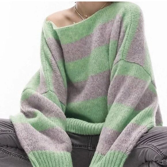 Nordstrom TopShop Cropped Oversized Striped Sweater 0-2 - Picture 1 of 8